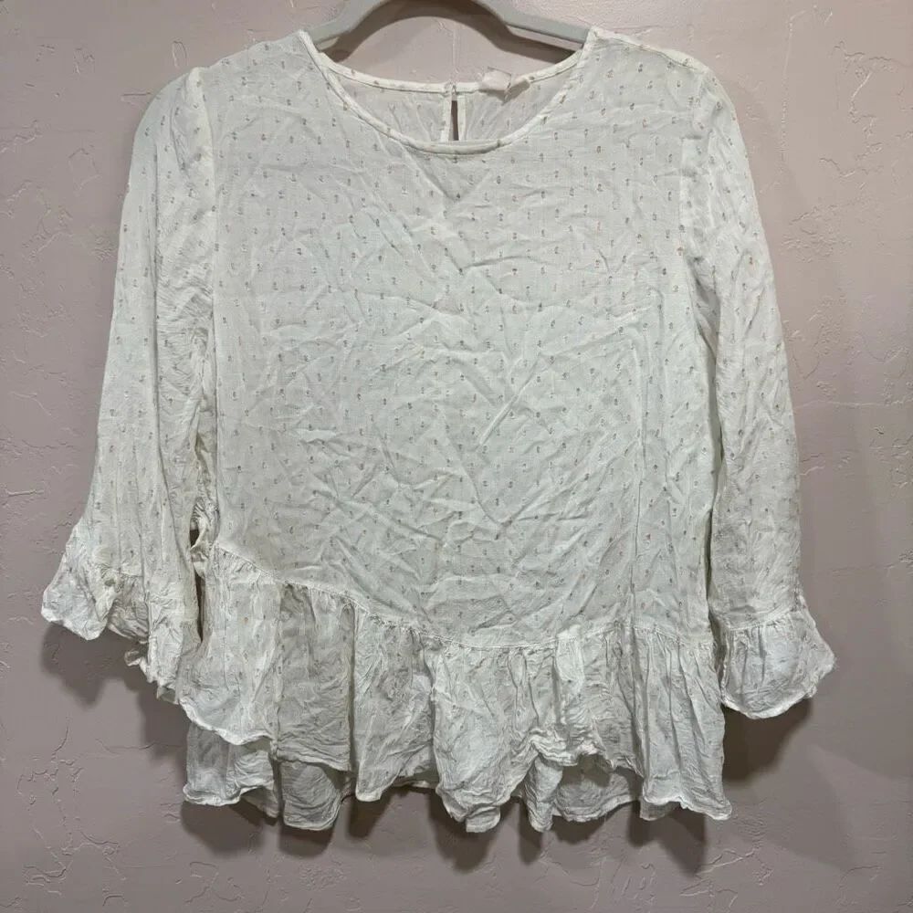 Melrose & Market Nordstrom white ruffle blouse romantic embroidered details Medi